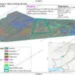 Map showing remote sensing&ndash;based mineral exploration over two mineral exploration blocks covering a total area of 10,000 square kilometers.